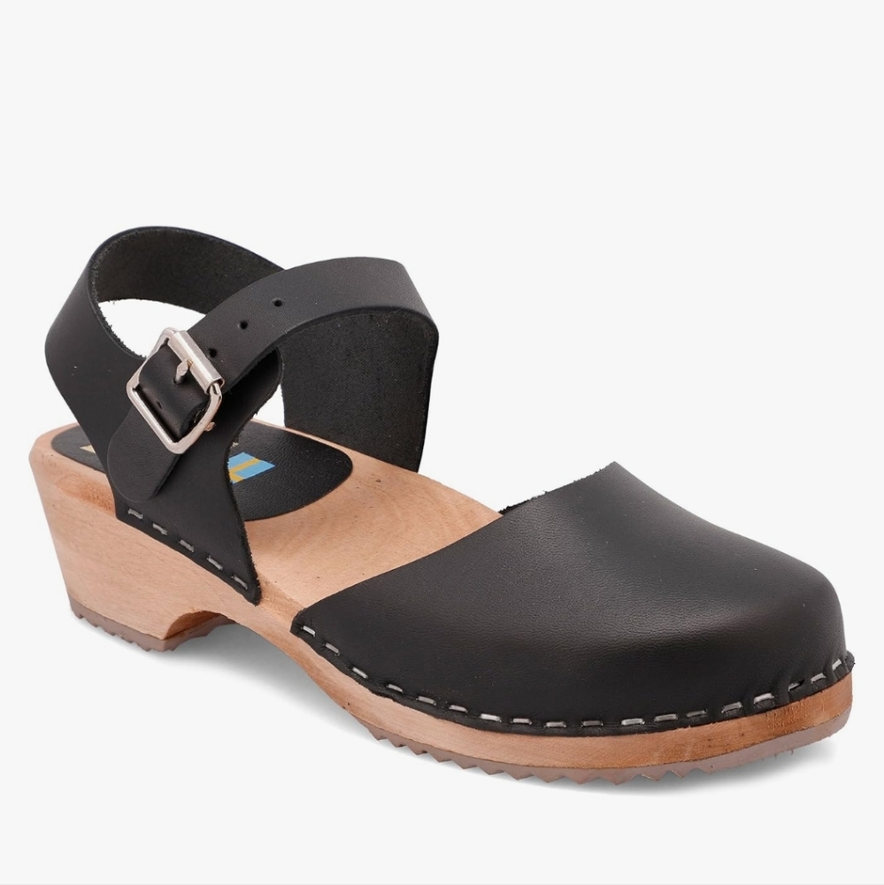 MIA Black Leather Clogs
